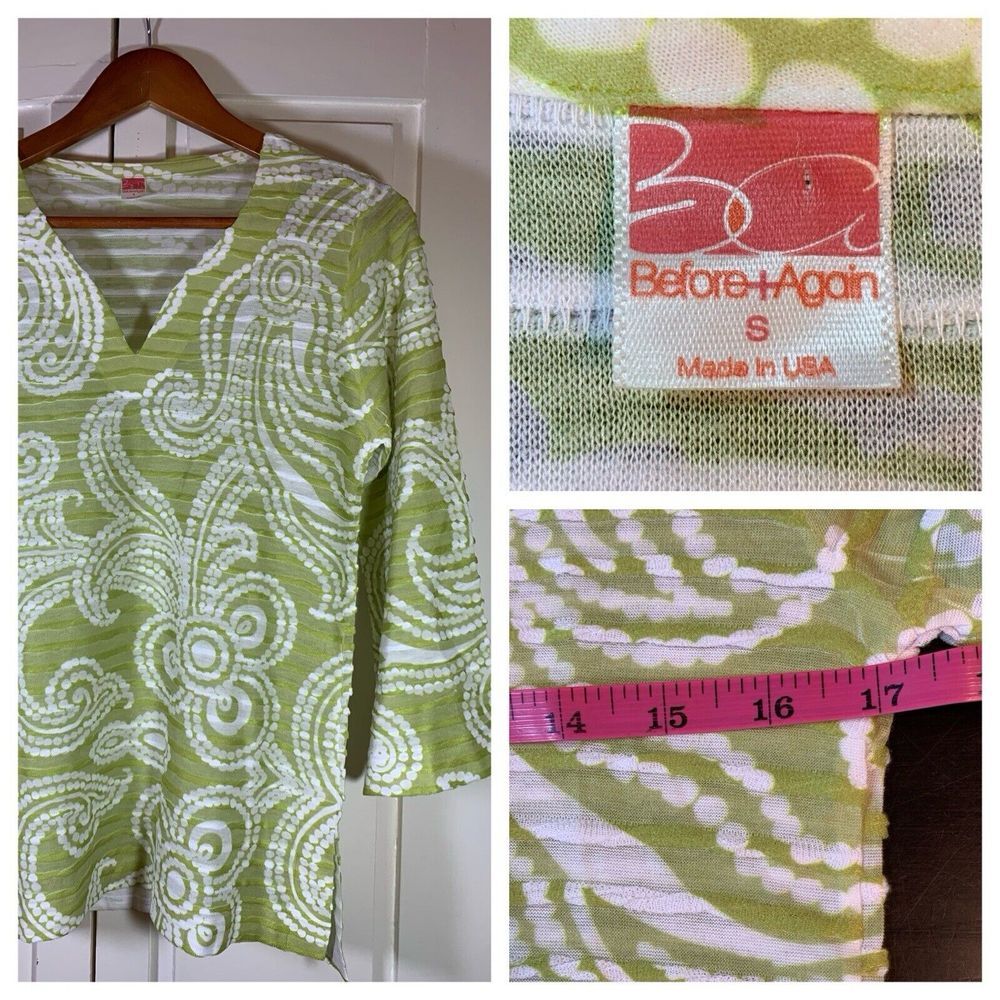 Before + Again Top Women's Small Green Floral Burnout Boho Casual Sophisticated